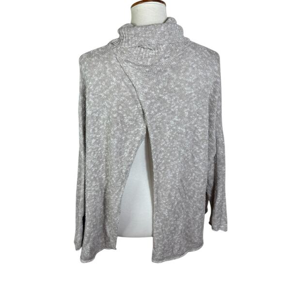Aerie Oatmeal Knit Split Back Turtleneck Cotton Blend Sweater Size L - Picture 5 of 10